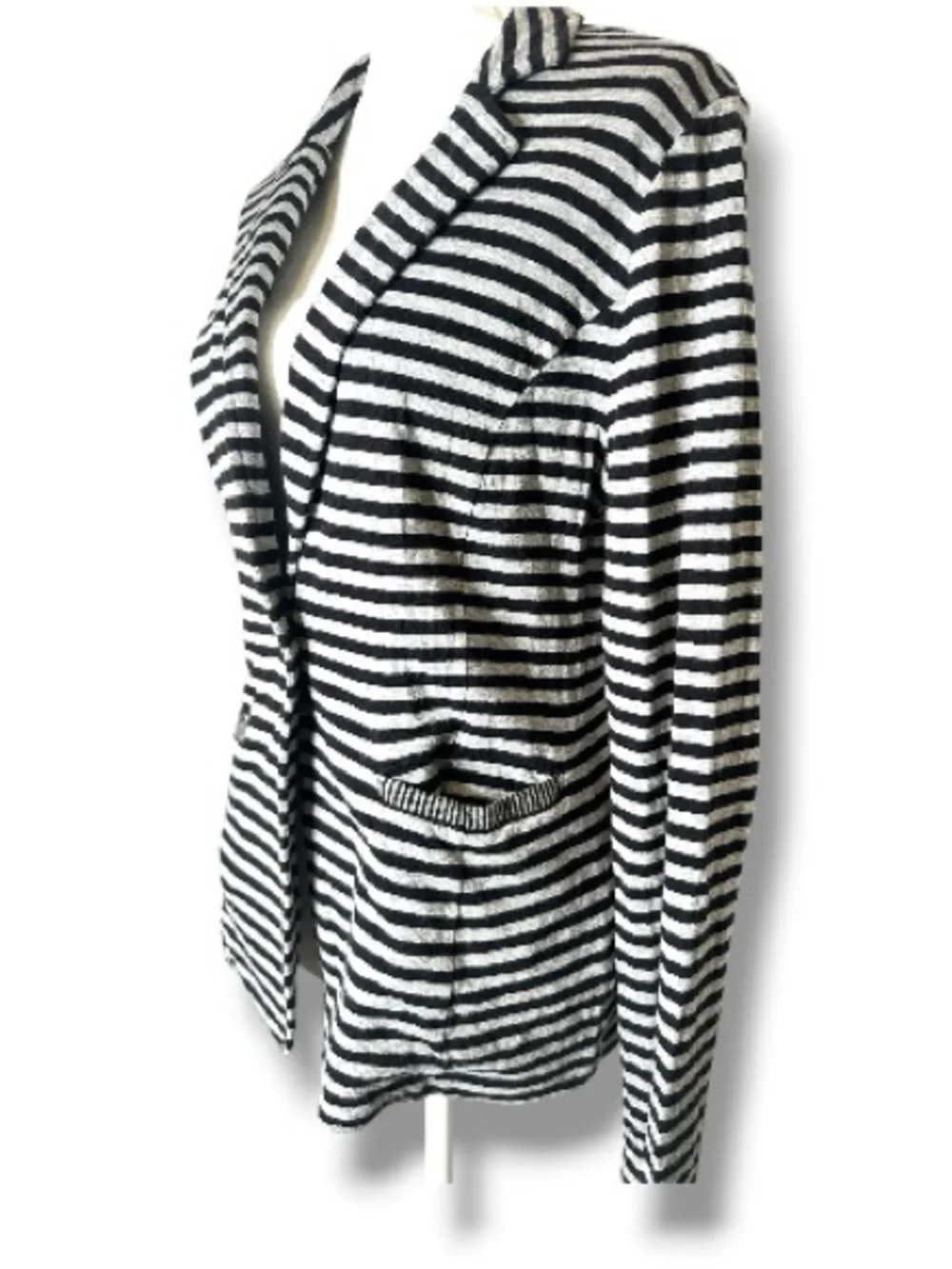 Caslon Black Gray Striped Knit Blazer Size S Cotton Open Front Jacket